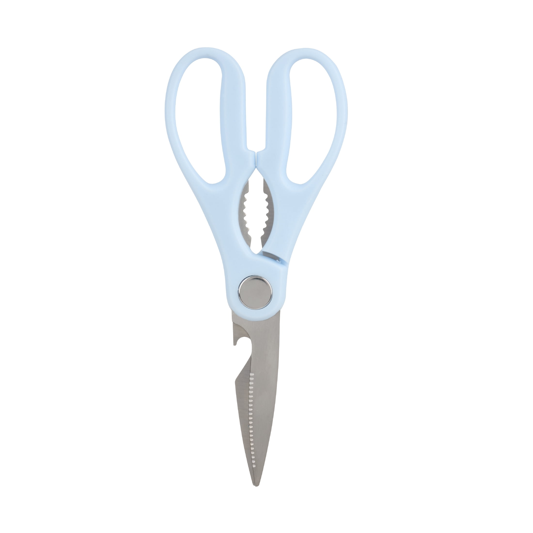 Ciseaux de cuisine Mainstays avec lames en acier inoxydable, décapsuleur et casse-noix intégrés, 19 cm, Bleu