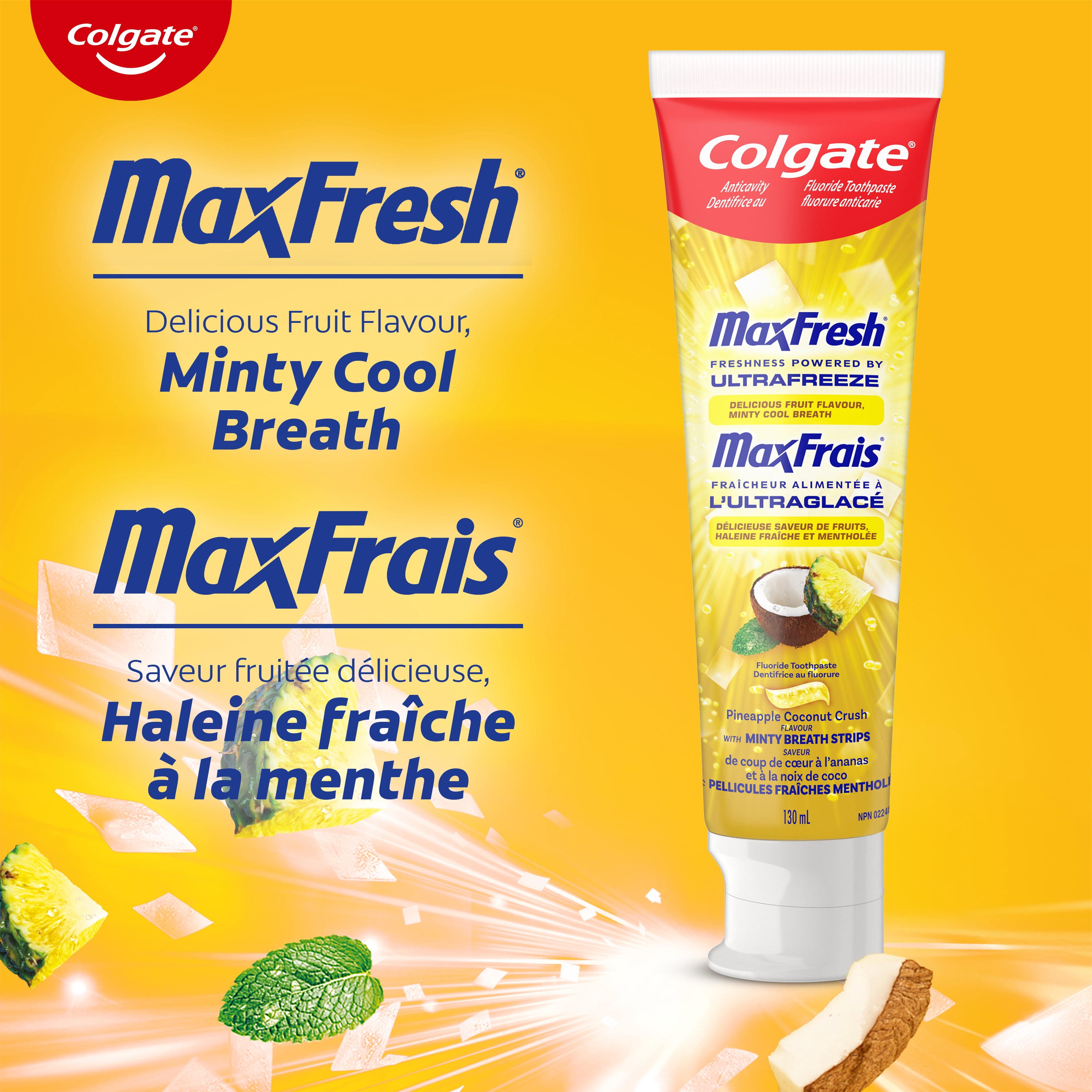 Colgate Maxfrais Dentifrice au Fluorure, Coup de Cœur Ananas et Noix de Coco à la Menthe 130ml