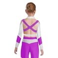 thumbnail image 2 of Eandarui Kids Girls Gymnastics Crop Tops Long Sleeve Shiny Rhinestone Color Block Design with Cross Back Cutout Purple 12, 2 of 5