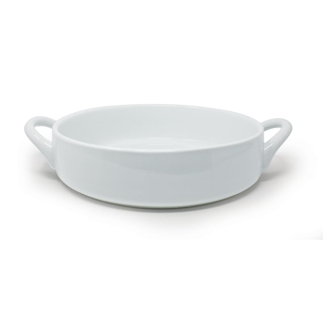 BIA TAOS Rond Baker 11 Pouces Porcelaine Rond Baker avec Deux Poignées en Boucle et Fini Blanc Lisse, Va au Four, au Micro-Ondes et au Lave-Vaisselle, Idéal pour la Cuisson de la Cuisine à la Table et Souvent Utilisé pour Servir des casseroles.