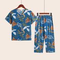 thumbnail image 2 of Tnhcen Ensemble de Pyjama d'Été pour Femmes en Lin 2 Pcs / Haut à Manches Courtes Boutonné Col Rond Imprimé Rétro + Pantalon Taille Élastique / TG-4TG, 2 of 3