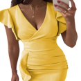 thumbnail image 3 of MesaSe Femmes d'Été Près du Cou Manches Robe V Swing Robe avec Poches Couleur Unie une Seule Pièce, 3 of 9