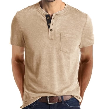 yoeyez T-Shirt Homme Henley Manches Courtes Décontracté Boutonné Léger Col Rond Été Basique Tee Uni Rétro Entraînement Henley Tee Shirt