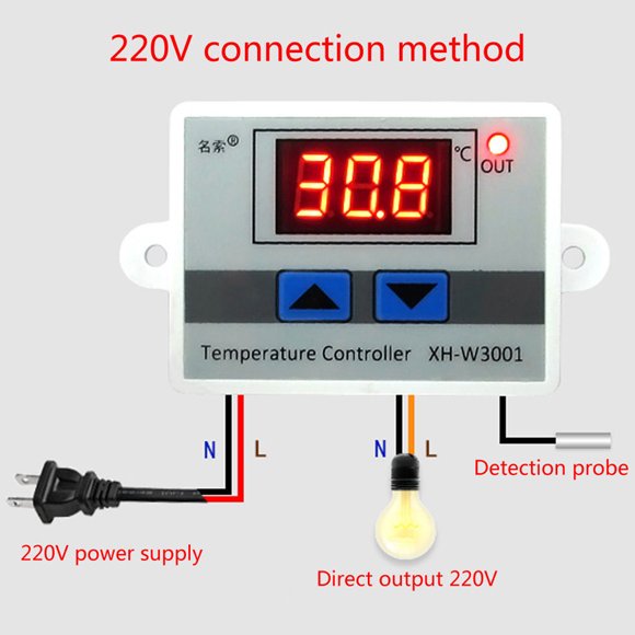 Alician XH-W3001 W3001 Temperature Controller Digital LED Temperature Controller Thermometer Thermo Controller Switch Probe DC12/AC220V
