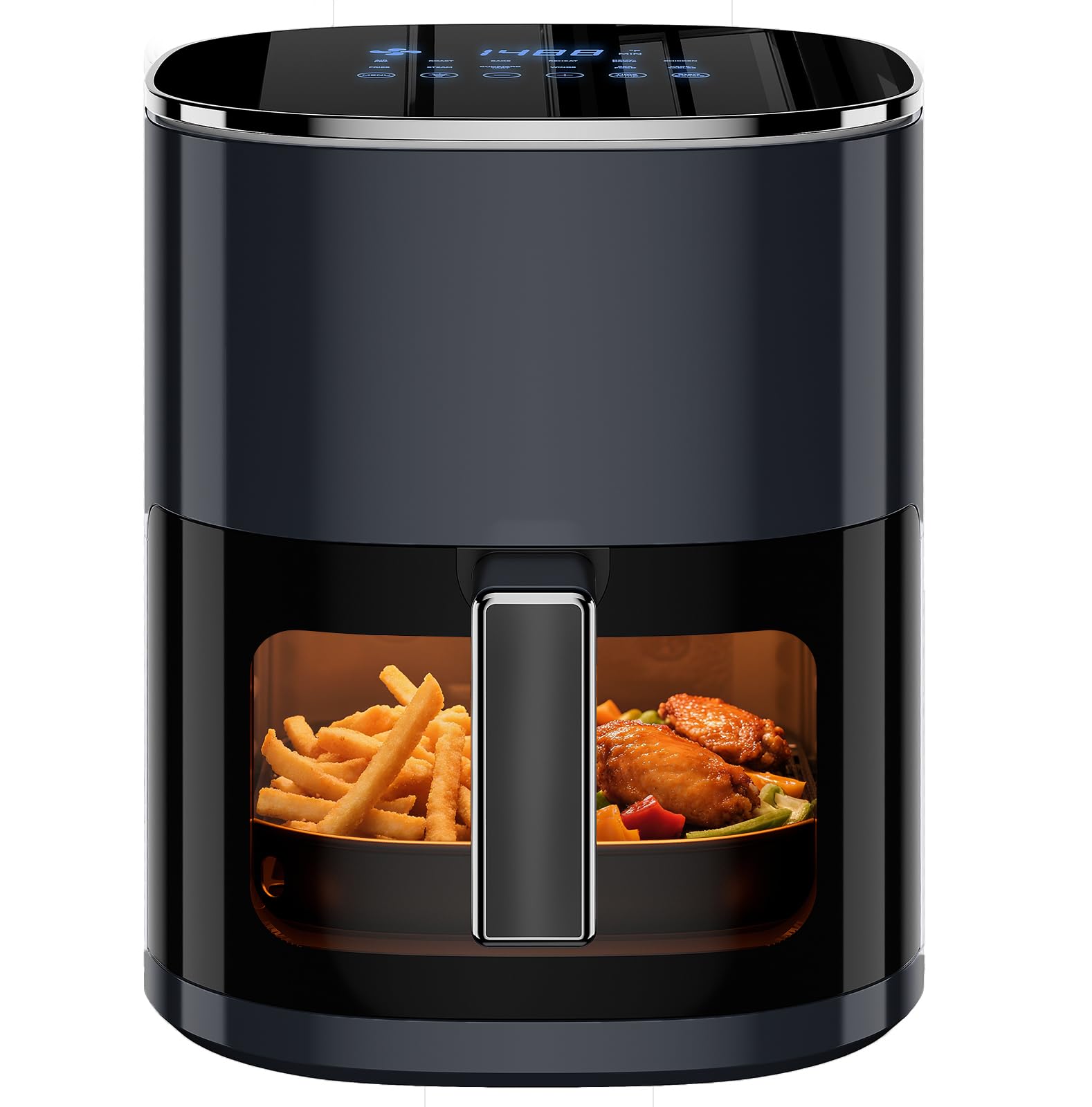Simple Deluxe 12-in-1 Air Fryer 6.34 Qt Digital Preset Airfryer with Visible Window Nonstick and Dishwasher-Safe Basket Air Fry Roast Bake Dehydrate Fries 1700W Black