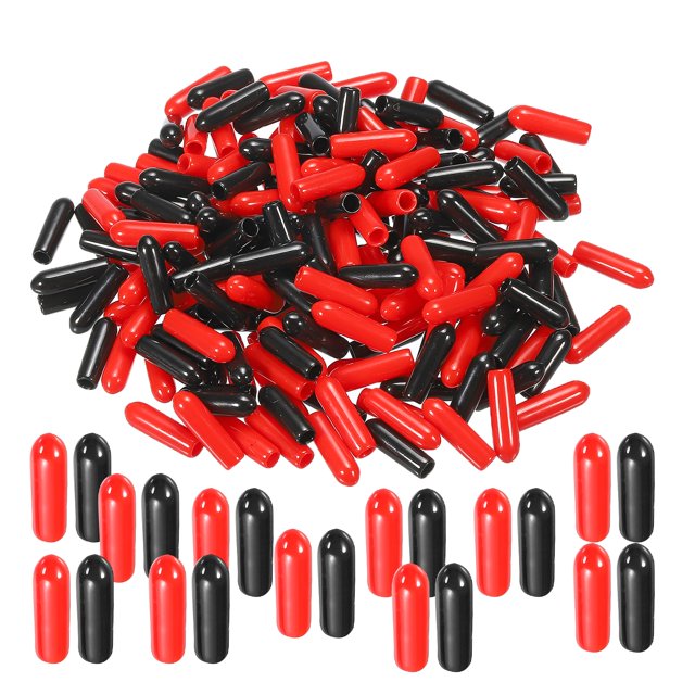 Unique Bargains 200pcs Rubber End Caps Cover Assortment 1/8 inch Screw Thread Protector for Screw Bolt Black Red