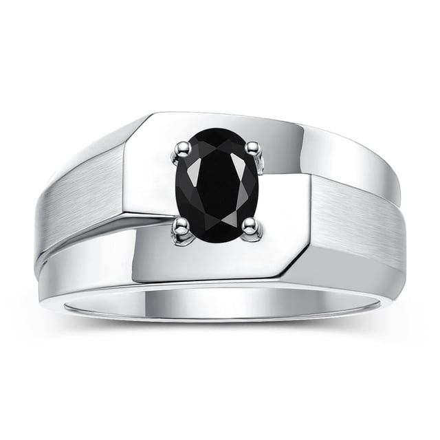 RYLOS Men's Rings 14K White Gold Ring Classic Solitaire 7X5MM Oval Shape Gemstone Designer Band Onyx October Birthstone Rings For Men Size 13