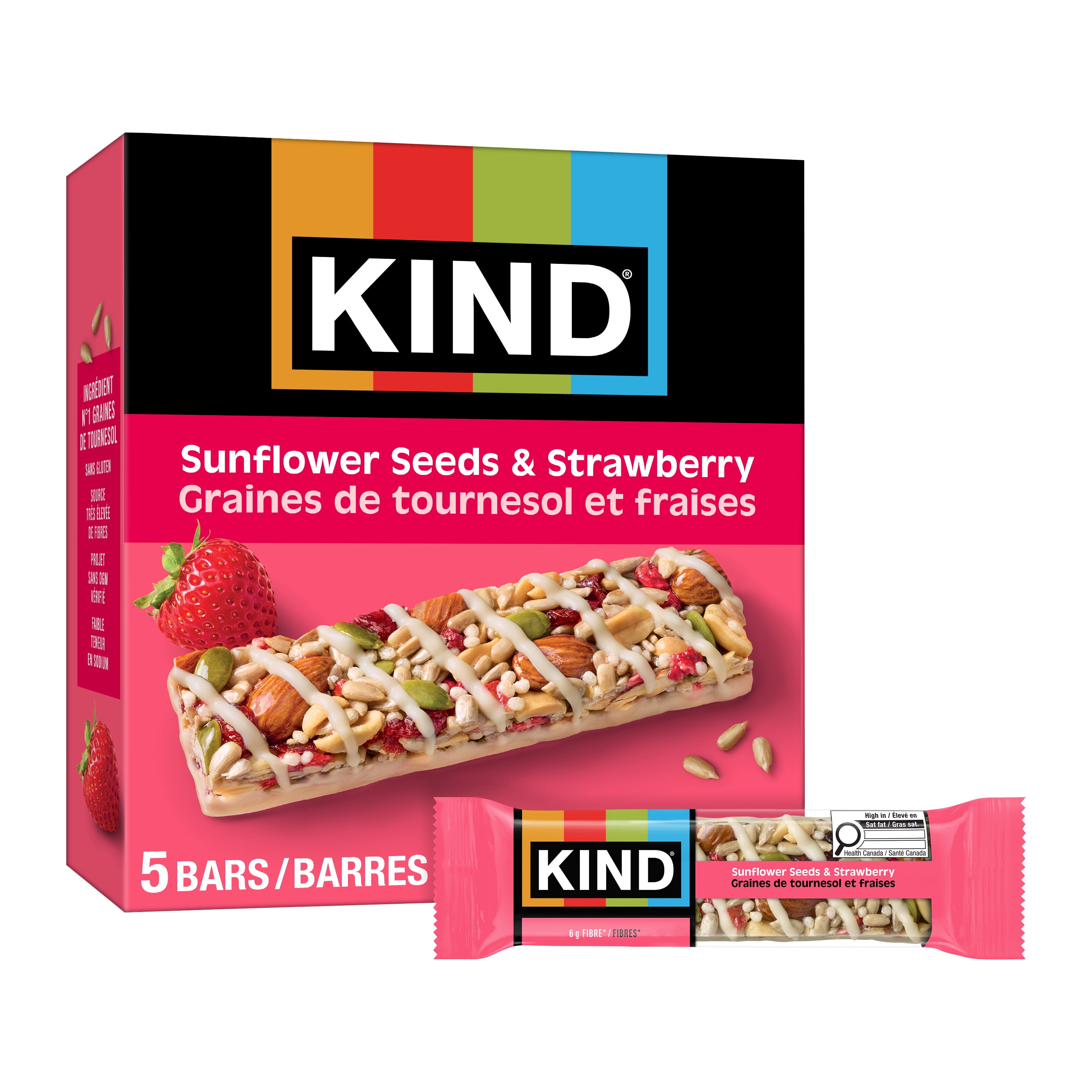 KIND Barres aux Graines Fruits & Noix, Graines de Tournesol & Fraise, 40g, 5 Barres