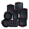thumbnail image 1 of Hell's Kitchen Nonstick 8 Piece Ultimate Bakeware Set - Baking Pans and Baking Sheet in Non Stick with Red Silicone Grips - Bakeware Set includes Cookie Cake Muffin Roasting and More, 1 of 5