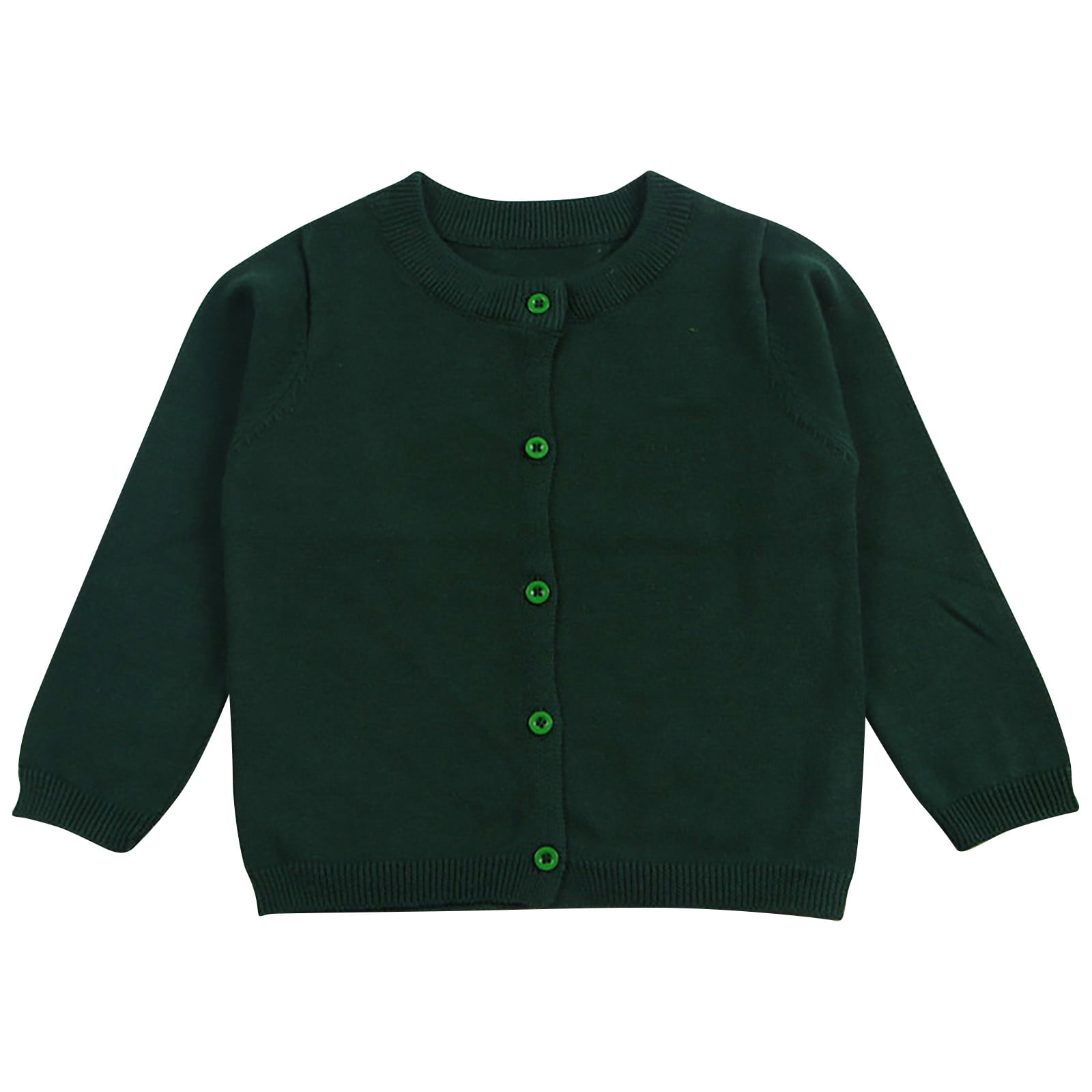 Toddler Girl Sweaters Cable Knit Long Sleeve Crewneck Button Cardigans Sweaters Kids Solid Color Crew Neck Kitted Tops Fall Winter Cardigan Outerwear Green-1 3T