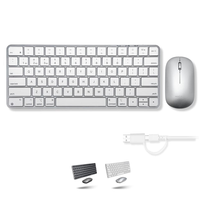 Macally Apple Wireless Keyboard and Mouse for Mac - Dual Mode (Bluetooth + Wired) - Multi-Device, Rechargeable - Mini Wireless Keyboard and Mouse Com