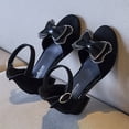 thumbnail image 3 of Girls Rhinestones Bow Dress Shoes Little Kids Wedding Party Glitter Open Toe High Heel Princess Pumps Sandals, 3 of 6