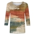 thumbnail image 5 of HKEJIAOI T-Shirts à Manches 3/4 pour Femmes à Imprimé Floral, Col Rond, Coupe Ample, T-Shirts Décontractés Mode, Chandails à Enfiler, Kaki-A m, 5 of 5