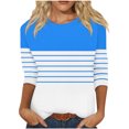 thumbnail image 1 of Chandails de Course Manches 3/4 Hauts pour Femmes Col Ras du Cou Décontractés Tendance Chandails à Enfiler Blouses Mode d'Automne T-Shirts Rayés Tuniques Basiques S-9 Bleu Ciel TTG, 1 of 5