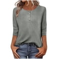 thumbnail image 1 of Lenpel Hauts pour Femmes à Manches 3/4 Printemps Été Col Ras du Cou Quart de Bouton T-Shirts Décontractés Tunique Tee Blouses, 1 of 7
