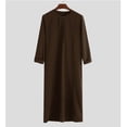 thumbnail image 4 of PEZHADA Ensemble de Robe Musulmane pour Homme Robe Arabe Mi-Longue à Manches Longues Col Montant Fermeture Éclair Robe Décontractée Brun, 4 of 4
