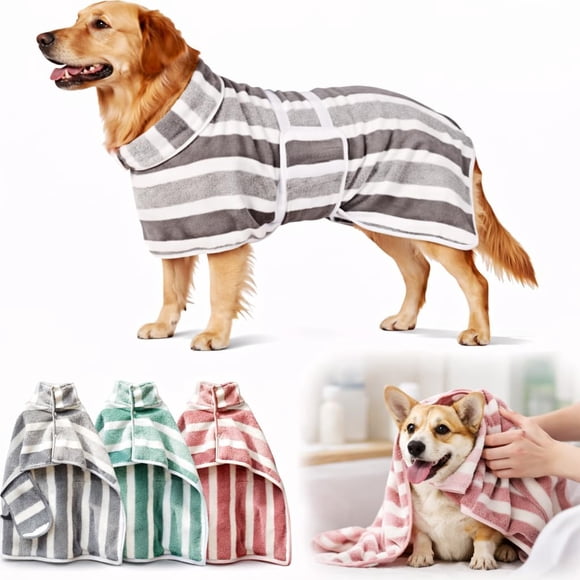 Quick-Drying Dog Bathrobe with Adjustable Belly Band, Super Absorbent Pet Dressing Gown, Fast Drying Pet Bath Wrap, Super-Soft Fabric Dogs Robe for Small Medium Large Dogs (Gray,X-Large)