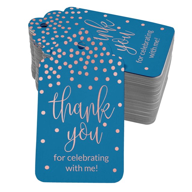 Inkdotpot Pack Of 100 Real Rose Gold Foil Paper Tags Thank You For Celebrating With Me Birthday Favor Hang Tags