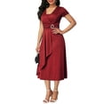 thumbnail image 2 of HEVIRGO Robe Midi de Fête pour Femme Grande Taille à Manches Courtes, Col en V, Ourlet Asymétrique, Taille Ajustée, Rouge TTG, 2 of 10