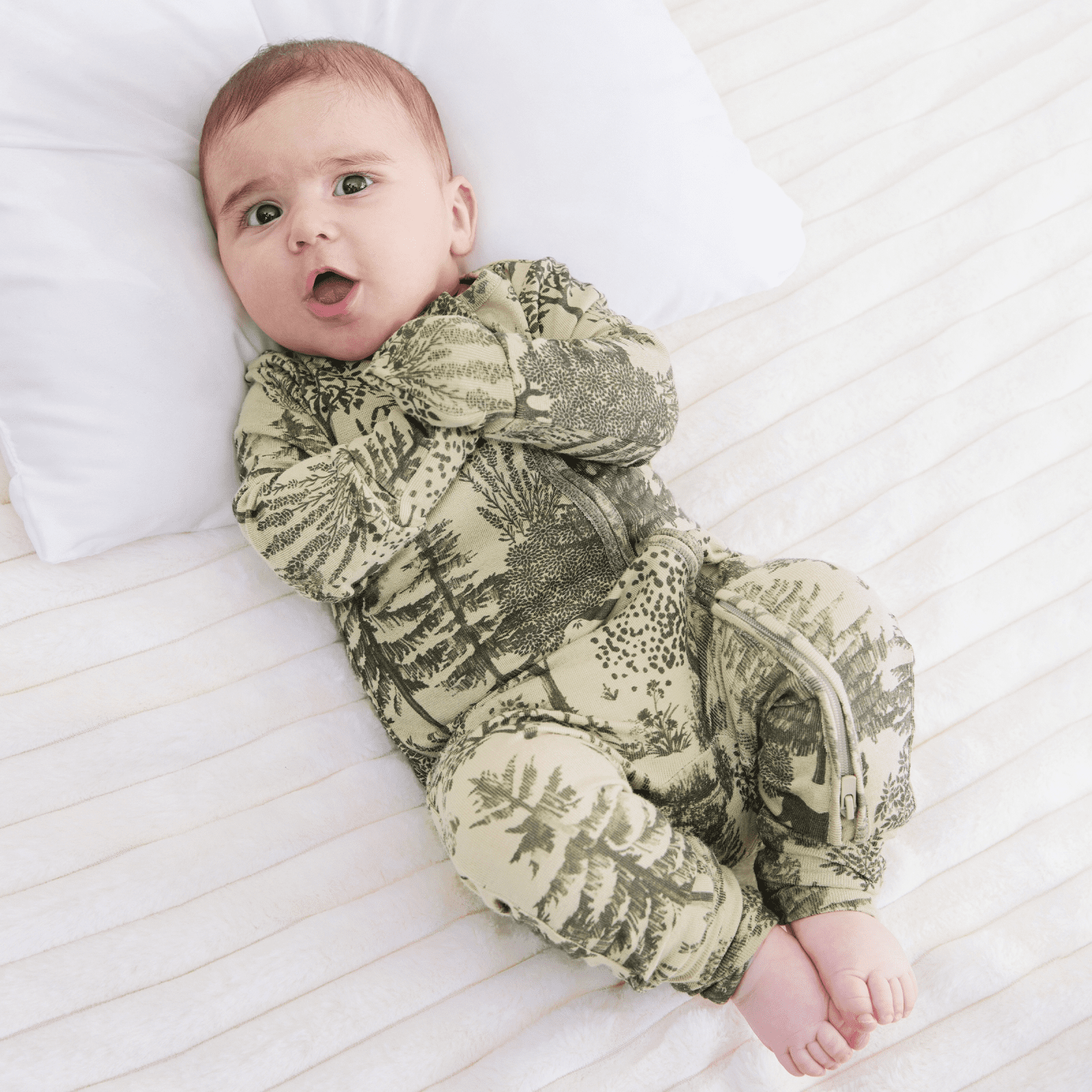 PatPat Baby Boy/Girl Plant Print Zip-up Snug-Fitting Wool Pajamas