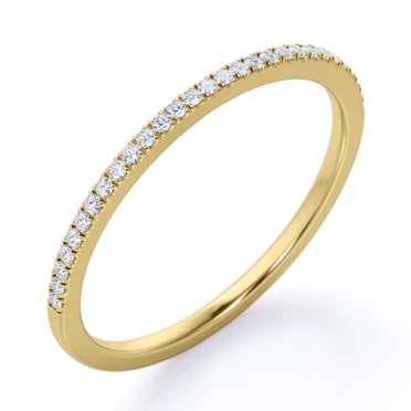 JeenMata Classic 0.25 Carat Round Cut Moissanite Pave Accented Wedding Band in 18K Yellow Gold Plating for Women