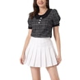 thumbnail image 1 of INSPIRE CHIC Tweed Top for Women's Button Decor Peter Pan Collar Blouse S Black, 1 of 6