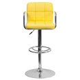thumbnail image 3 of Contemporary Yellow Quilted Vinyl Adjustable Height Barstool with Arms and Chrome Base, 3 of 9