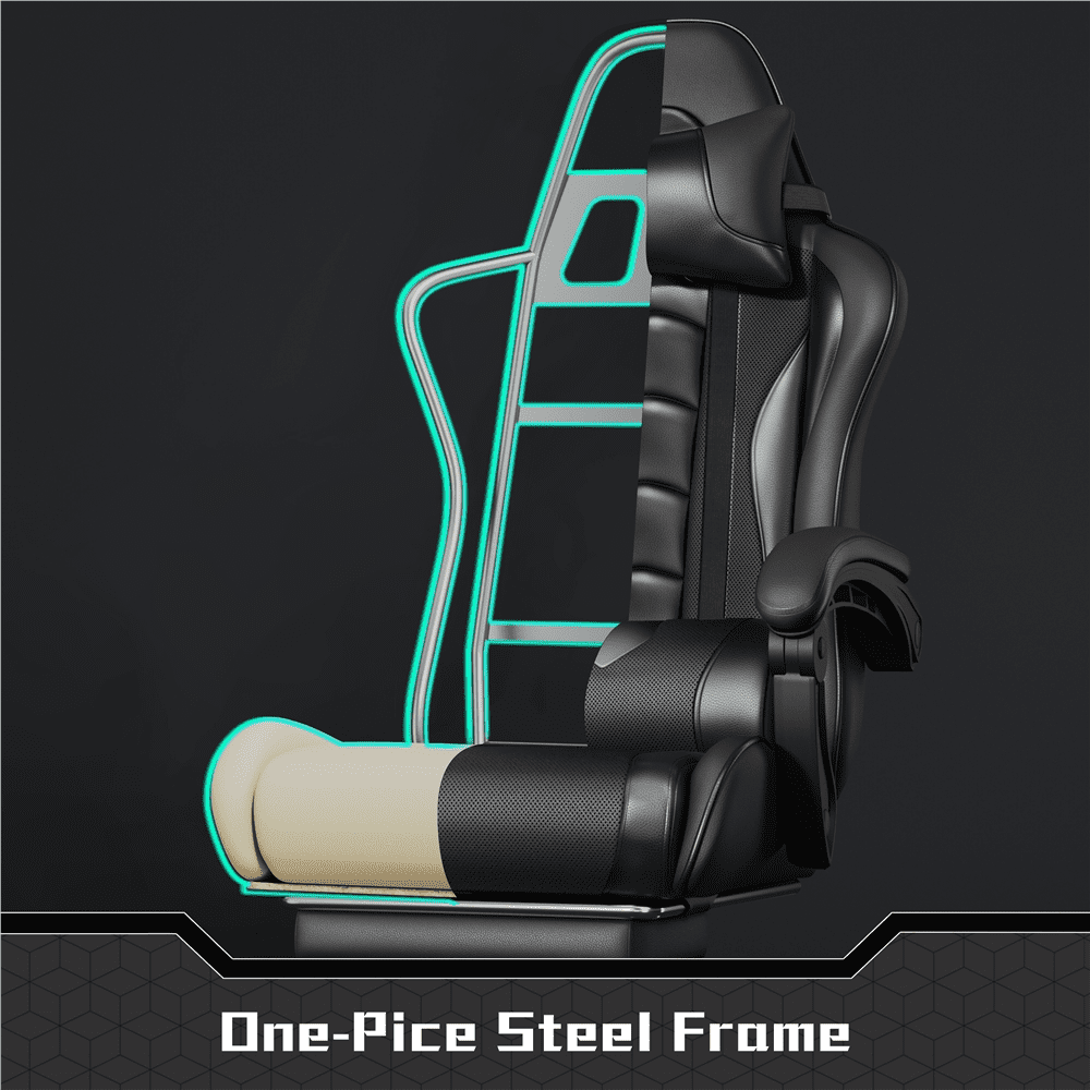 FullFurnique Chaise Gaming Ergonomique à Dossier Haut avec Repose-pieds Coulissant, Noir Intégral