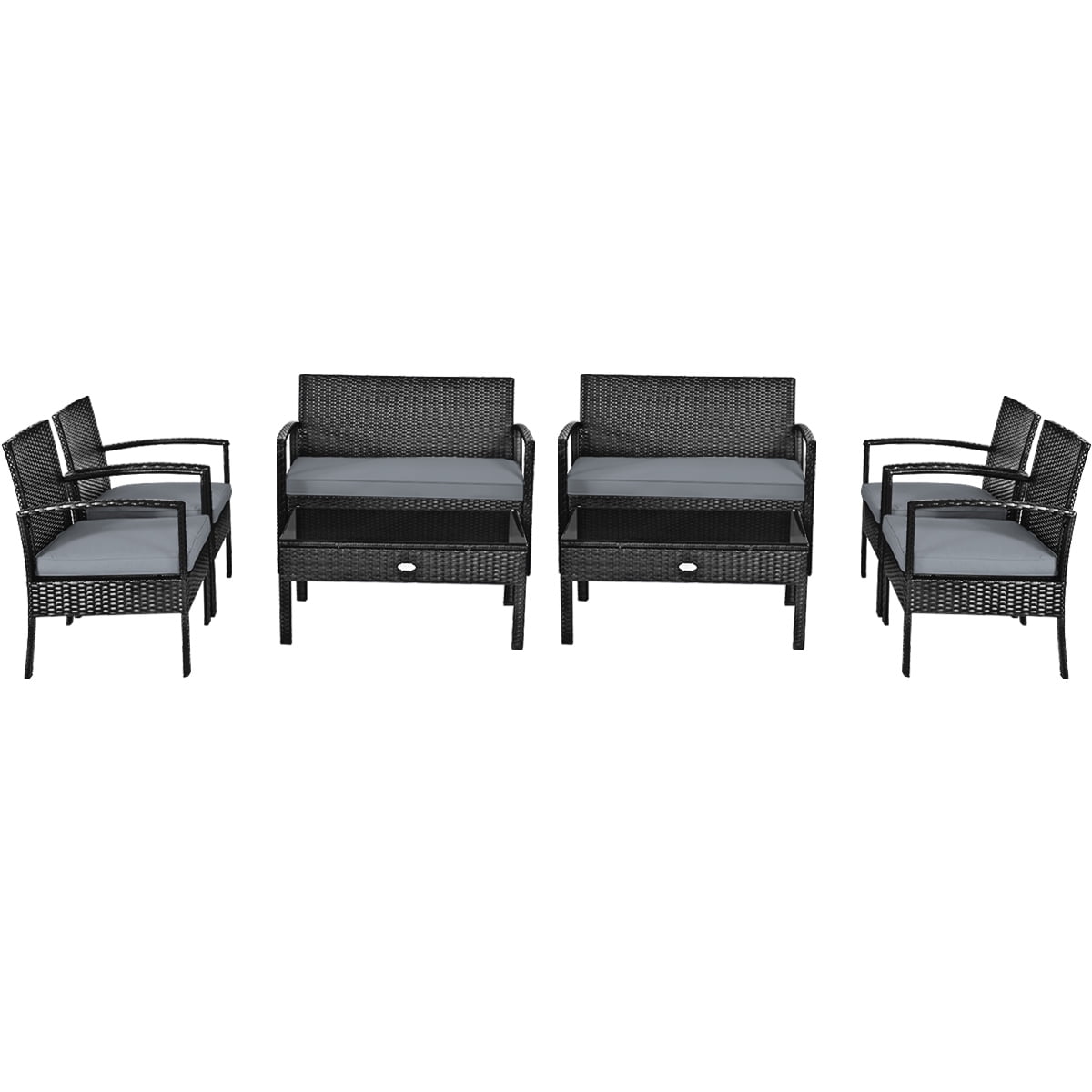 Patiojoy Ensemble de Conversation de Patio Extérieur en Rotin Osier 4 Pcs Canapé Coussiné Table Basse