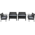 thumbnail image 1 of Patiojoy Ensemble de Conversation de Patio Extérieur en Rotin Osier 4 Pcs Canapé Coussiné Table Basse, 1 of 6
