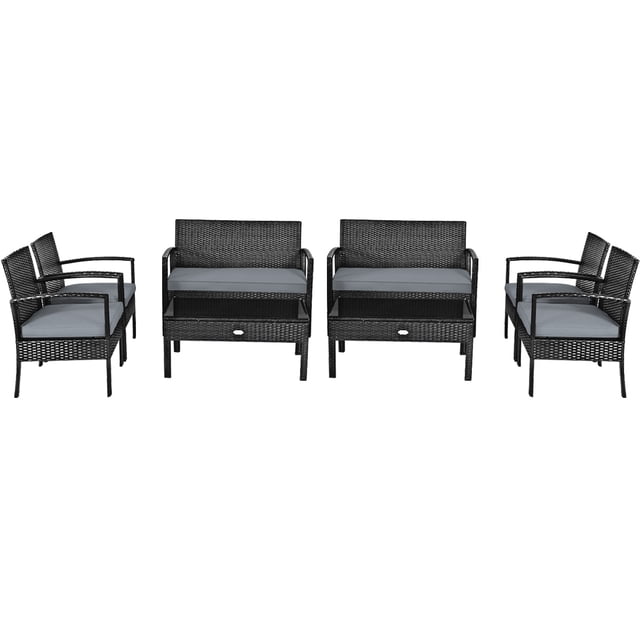 Patiojoy Ensemble de Conversation de Patio Extérieur en Rotin Osier 4 Pcs Canapé Coussiné Table Basse