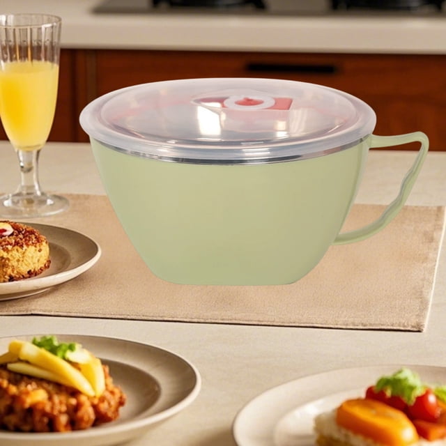 Bol de Riz Petit Format avec Paille, Bol à Soupe Vaisselle Ménagère, Bol Résistant aux Brûlures pour Étudiants Bol de Trempage, Matériau en Acier Inoxydable, Isolation Thermique, Portable, Utilisation Multi-Scènes, Durable