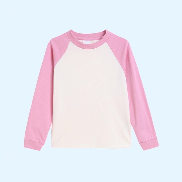 Milgrthf Enfants Garçons Filles Chandail à Col Rond Automne Décontracté Manches Longues Raglan à Blocs de Couleur Coton Chandail à Enfiler Hauts Rose 7 Ans