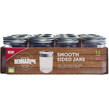 Bernardin Smooth-Sided Mason Jars, Regular Mouth, 250 mL, 12 Count