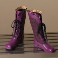 thumbnail image 4 of LOVZFMLL Bottes pour Femmes Mi-Mollet Bottes d'Hiver à Lacets Bout Rond Sangles Ajustables Talon Plat Mode Automne Hiver Bottes Chaussures, 4 of 8