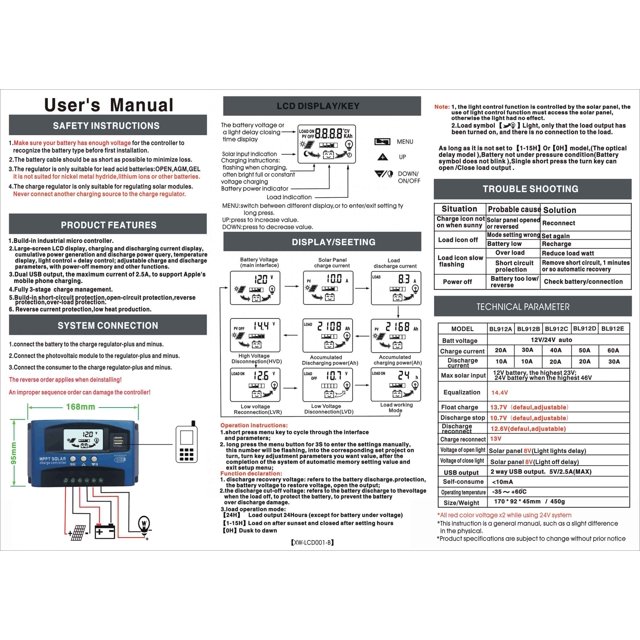Régulateur de Panneau de Cellule Solaire Automatique à Double Affichage LCD USB 100A