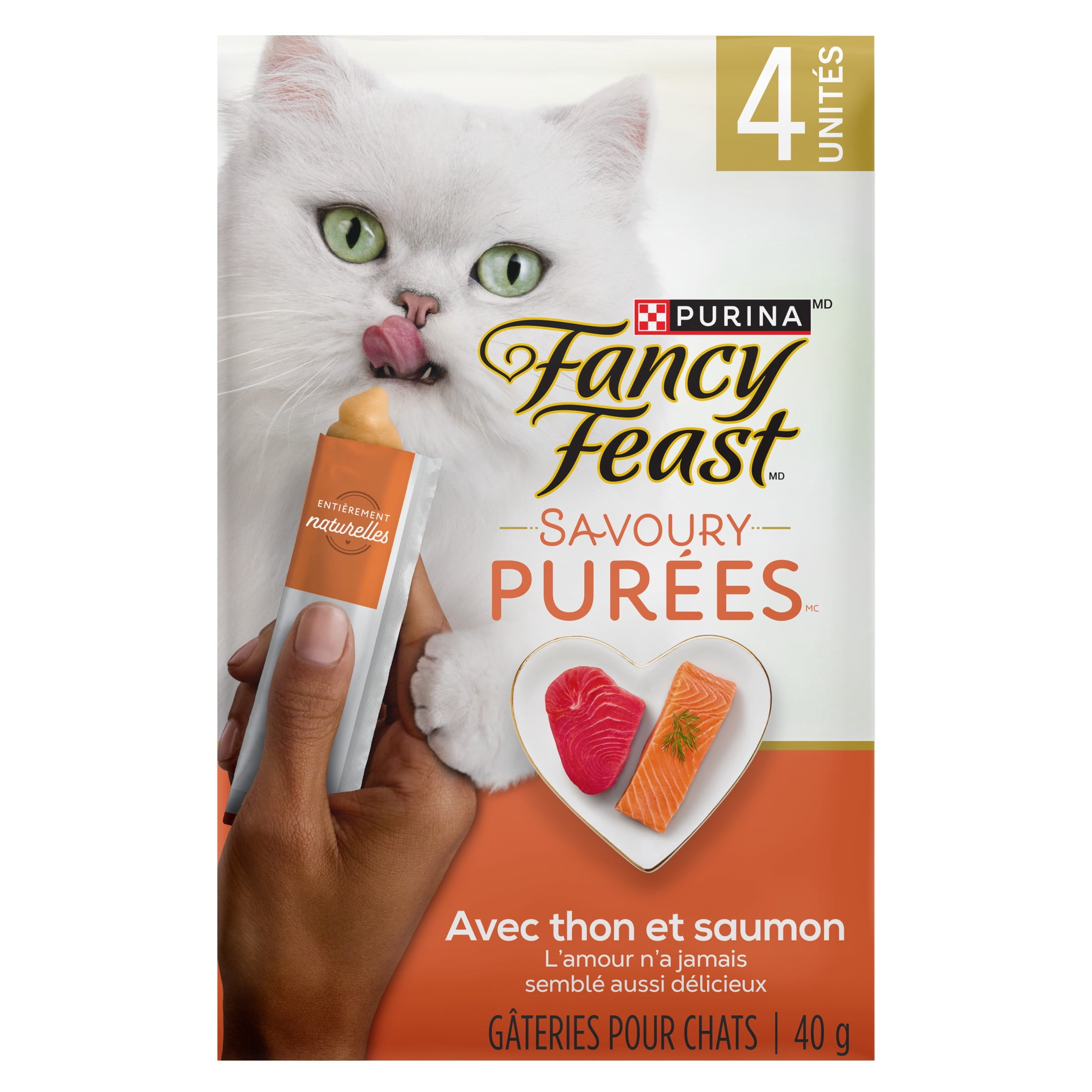 Purina Fancy Feast Savoury Purée Naturals avec Saumon Naturel et Thon dans une Sauce Demi-Glace, Gâteries pour Chats 40g