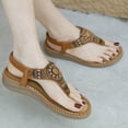 thumbnail image 2 of IUJSOY Womens Sandals Open Toe Bohemian Beaded Summer Slip on Flip Flops Walking Beach Shoes, 2 of 9