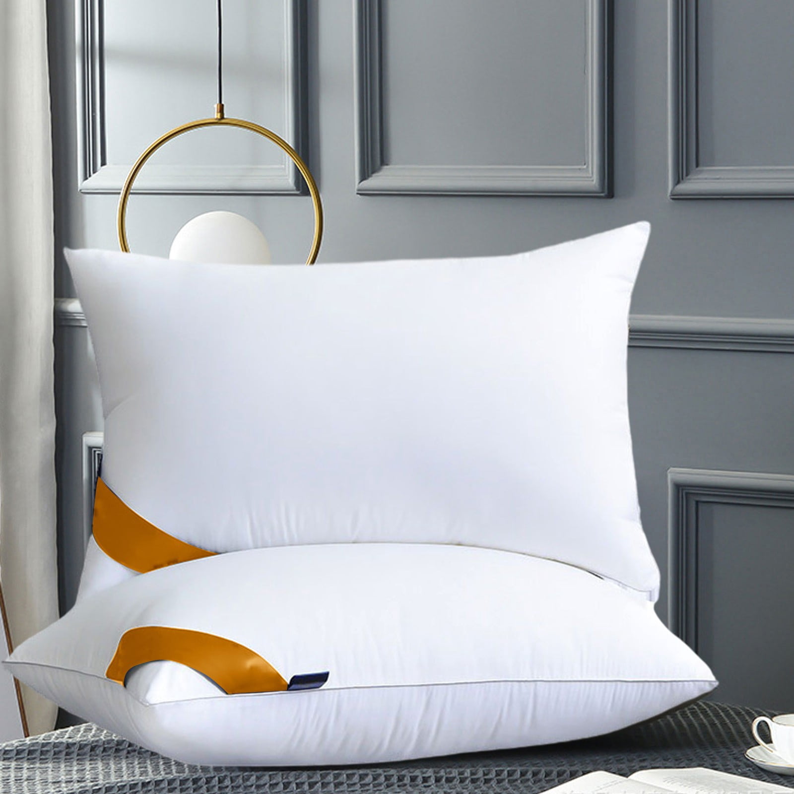 Feather Down Pillow Pack of 2, Hotel Quality Soft Bed Pillow, Soft Pillow for Sleeping, Down Bed Pillow Suitable for Back Side and Stomach Sleepers Made of Cotton Fabric