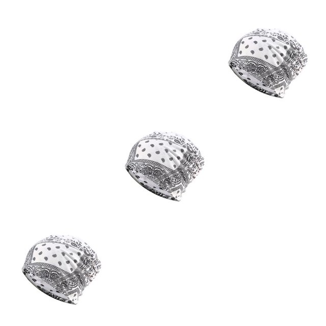 Transemion Bonnet Décontracté Musulman Hijab Imprimé Floral Turban Coloré Protection des Oreilles Ajustable Bonnet de Nuit Blanc Fleur 3Set