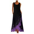 thumbnail image 2 of HKEJIAOI Liquidation des Ventes Robe Fleurie pour Femmes Robe d'Anniversaire Femmes Mode Sans Manches Imprimé Col Rond Longue Robe Maxi Robe Chemise de Plage Violet, 2 of 5