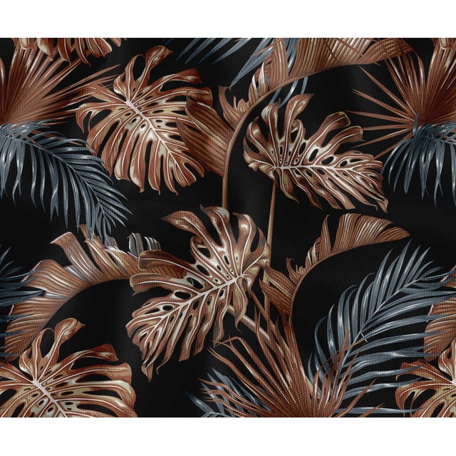 Soimoi 56 Inch Wide Polyester Canvas Fabric By 3 Yard - Leaves Pattern - Black - Water-Resistant Outdoor & Upholstery Material
