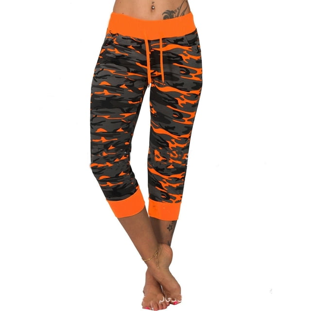 Innerwin Sport Trousers Drawstring Ladies Bottoms Running Elastic Waist Breathable Capri Pants Orange L