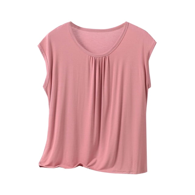 Yuyuzo Hauts de Pyjama pour Femmes Grande Taille, Chandails à Manches Cap, Col Ras du Cou, Haut Plissé de Base Superposé, Doux et Confortable, Tenue de Détente