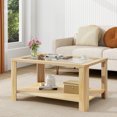 thumbnail image 4 of Gymax 2-Tier Coffee Table with Tempered Glass Top and Solid Wood Legs, Natural, 4 of 10