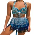 thumbnail image 4 of Women Belly Skirt  Sequined Fringe Mini skirt with Adjustable Waist Straps for Dance Performance  Rave Party, 4 of 8