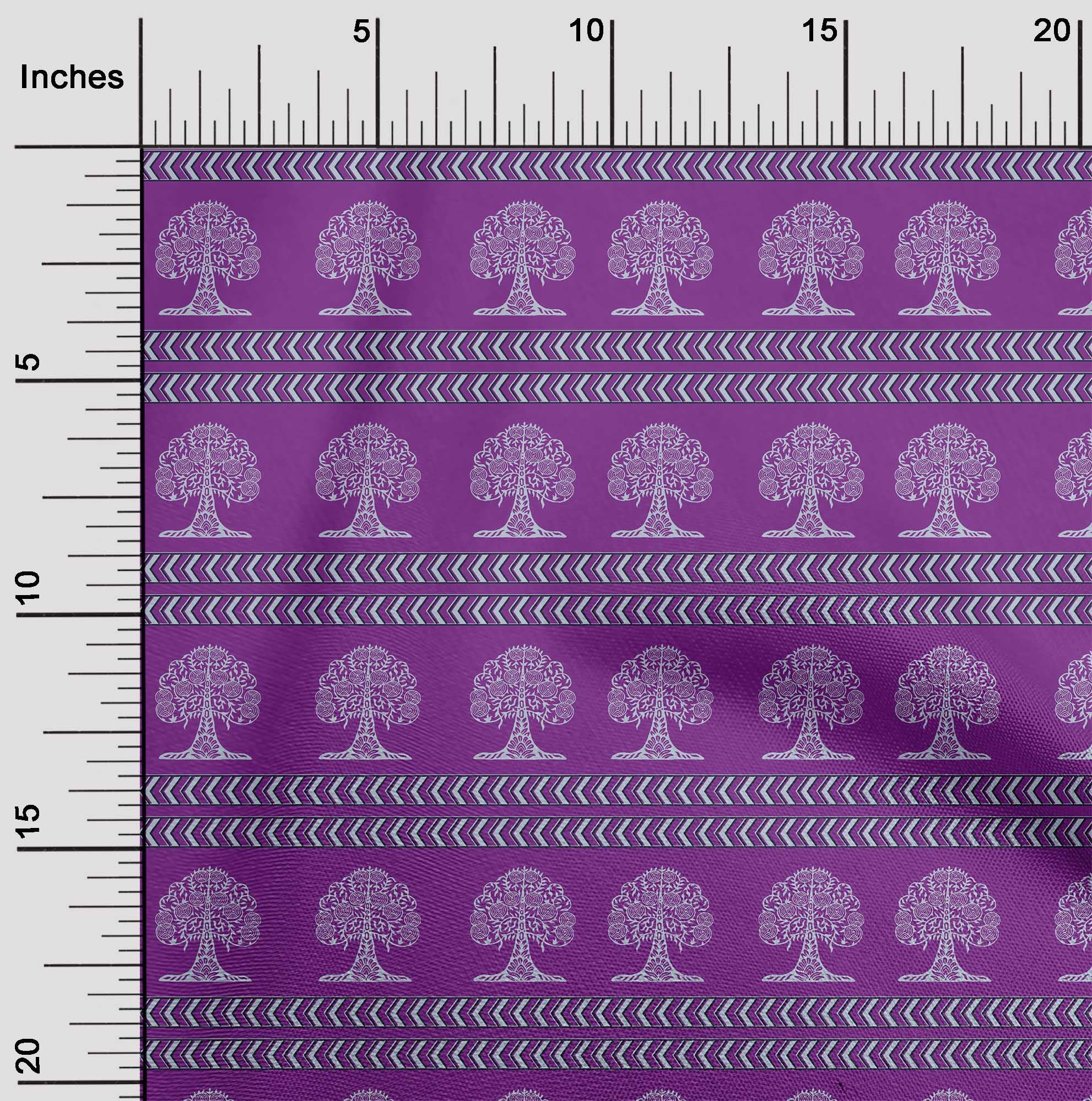 oneOone Tissu Polyester Lycra à Blocs de Flèches et d'Arbres, Imprimés au Mètre, 56 Pouces de Large