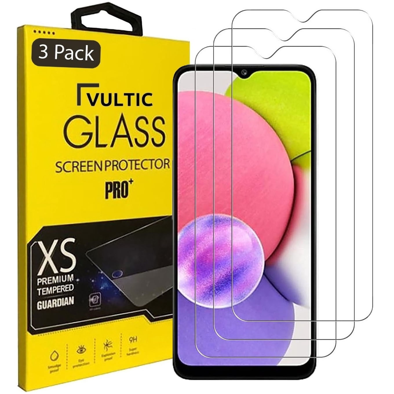 Vultic [3 Pack] Screen Protector for Samsung Galaxy A03s / A03 / A03 Core / A02 / A02s [Case Friendly], Tempered Glass Film Cover