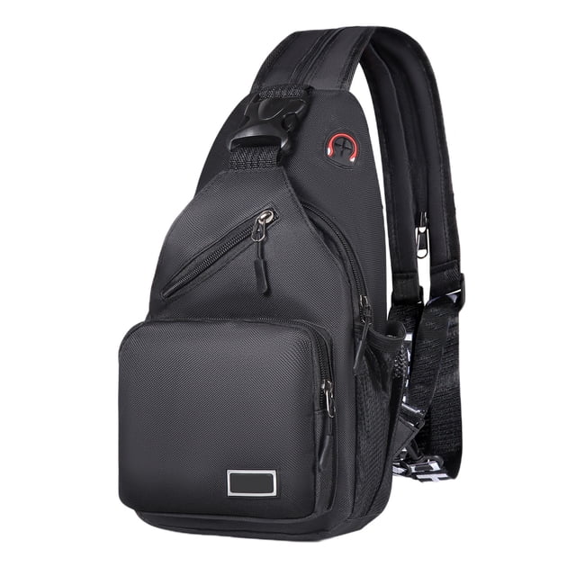 EGNMCR Women's Adjustable Crossbody Bag Convertible Chest Shoulder Bag with Multiple Pockets, crafted from durable black nylon. The bag includes four zippered compartments for organized storage of essentials like phones, wallets, and keys. It features an adjustable strap for wearing as a crossbody, shoulder bag, or chest bag. Suitable for travel, outdoor activities, or daily errands.