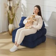YUSAZENS Single Tufted Lounge Sofa 10mm Thick Corduroy Fabric High Density PU Foam Upholstered Comfort Arm Sofa for Home Indoor Use Navy Blue